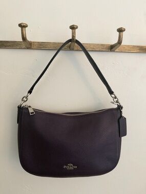 Coach Pebbled Shoulder Bag - Plum with Black Strap